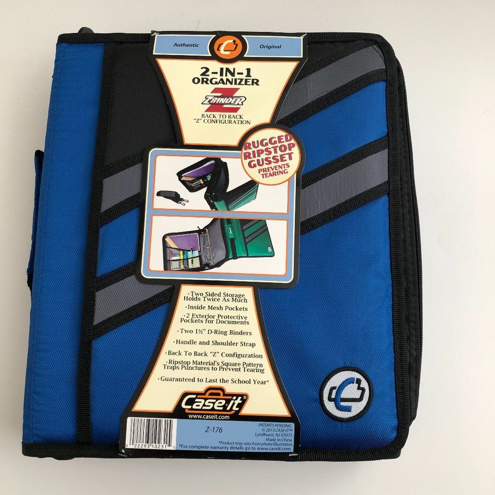 Case It "The Z" 3 Ring Binder Blue With Strap New